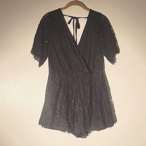 ROWA, Woman's Blue Lace Surplice Glam Romper with Back Ribbon Tie, Size: M